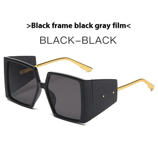 Large square frame sunglasses with UV400 lenses in various colours including black, blue, and green frames.