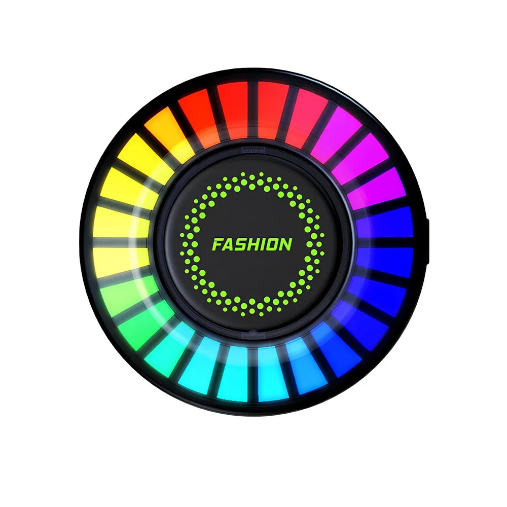 Car aromatherapy RGB light with 24 LEDs showing colour-changing patterns on vehicle air vent