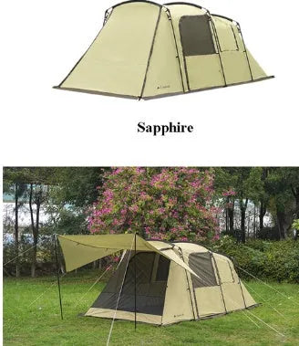 Large tunnel tent 480x260x200cm, blue jade or ivory, with 150D oxford PU 3000mm waterproof shell and bedroom.