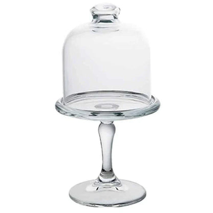 Transparent glass cake tray with lid, perfect for displaying and storing homemade baked goods