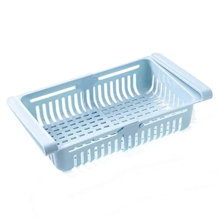 A sturdy, versatile fridge organizer basket with a sleek white design to help you maximize storage and reduce clutter in your refrigerator.