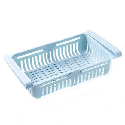 A sturdy, versatile fridge organizer basket with a sleek white design to help you maximize storage and reduce clutter in your refrigerator.