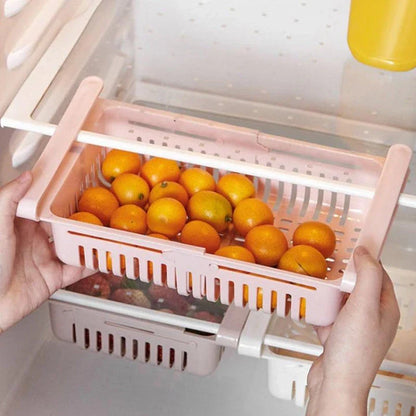 A sturdy, versatile fridge organizer basket with a sleek white design to help you maximize storage and reduce clutter in your refrigerator.