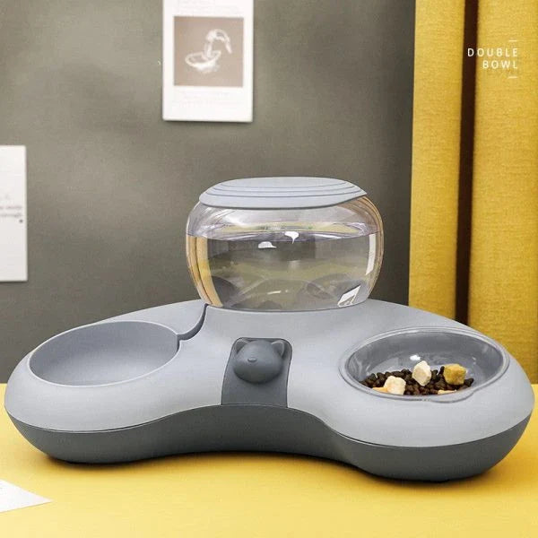 Automatic Drinking Water And Feeding Double Bowl with crescent-shaped design, made of durable polypropylene and ABS materials for pet mealtime convenience.