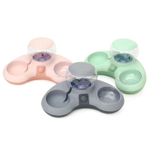 Automatic Drinking Water And Feeding Double Bowl with crescent-shaped design, made of durable polypropylene and ABS materials for pet mealtime convenience.