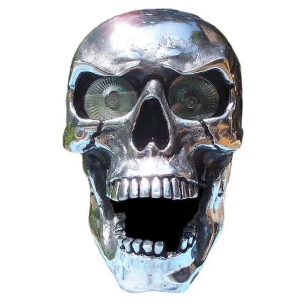 A spooky and stylish LED motorcycle headlight in the shape of a resin skull, perfect for Halloween or adding a unique touch to your daily ride.