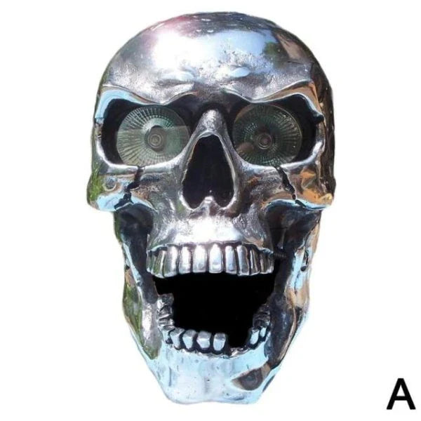 A spooky and stylish LED motorcycle headlight in the shape of a resin skull, perfect for Halloween or adding a unique touch to your daily ride.