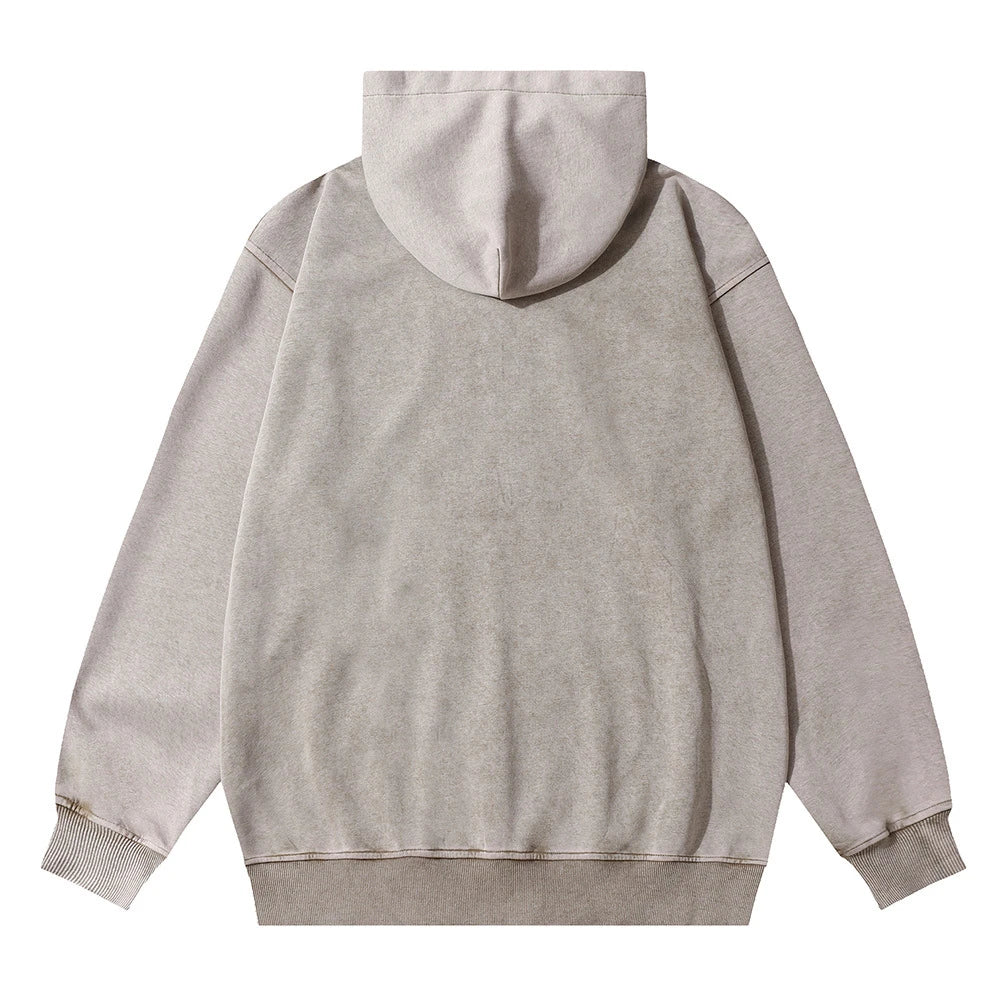 A brown cotton pullover hoodie with an embroidered letter patch design, perfect for casual and comfortable fall fashion.