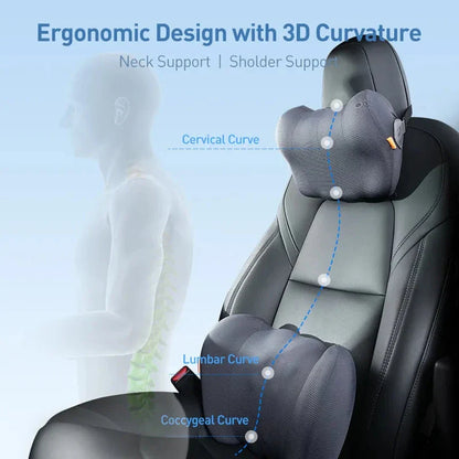 Car Neck & Waist Pillow Cushion - Ergonomic Design for Optimal Neck and Lumbar Support
