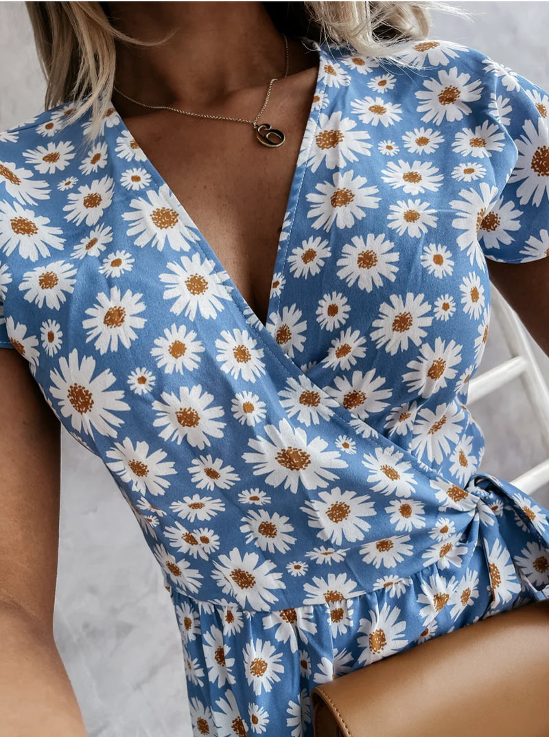 Hhomeenjoy  Fashion Sexy V-Neck Elastic Waist Slimming Dress