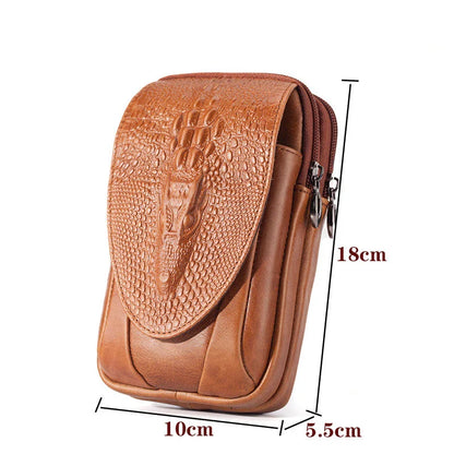 Premium cowhide leather men's mobile phone pocket with vertical design and multiple compartments