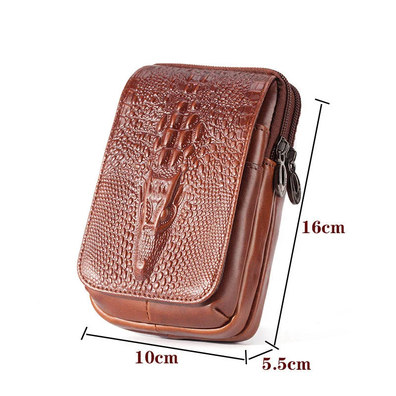 Premium cowhide leather men's mobile phone pocket with vertical design and multiple compartments