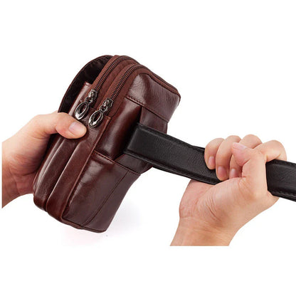 Premium cowhide leather men's mobile phone pocket with vertical design and multiple compartments