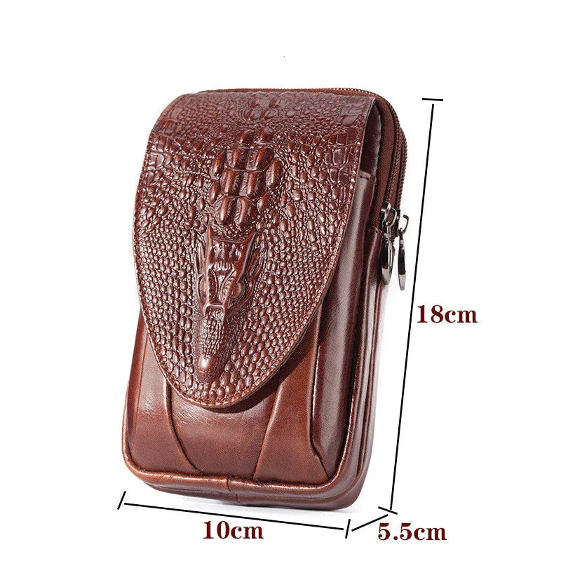 Premium cowhide leather men's mobile phone pocket with vertical design and multiple compartments