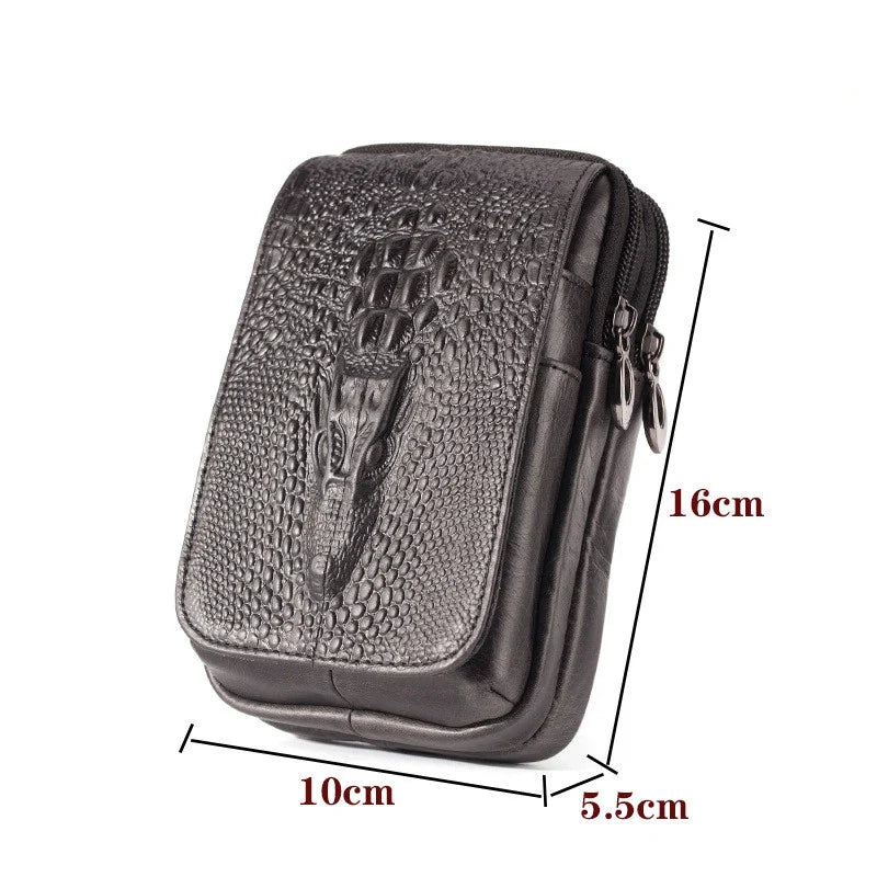 Premium cowhide leather men's mobile phone pocket with vertical design and multiple compartments