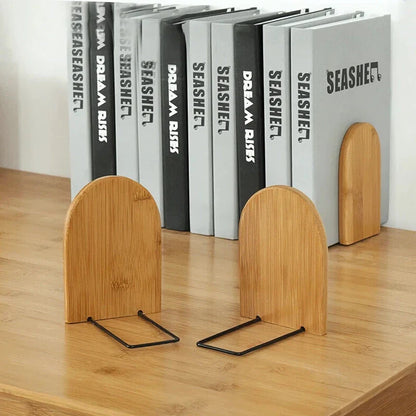 Natural Bamboo Desktop Organizer and Bookend with Elegant Finish and Vertical Storage