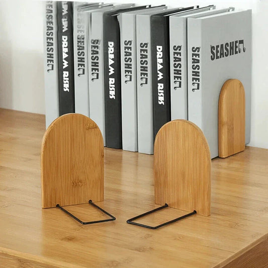 Natural Bamboo Desktop Organizer and Bookend with Elegant Finish and Vertical Storage