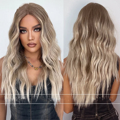 High-quality high-temperature fiber chemical fiber hair forehead wig for women in gradient gold color