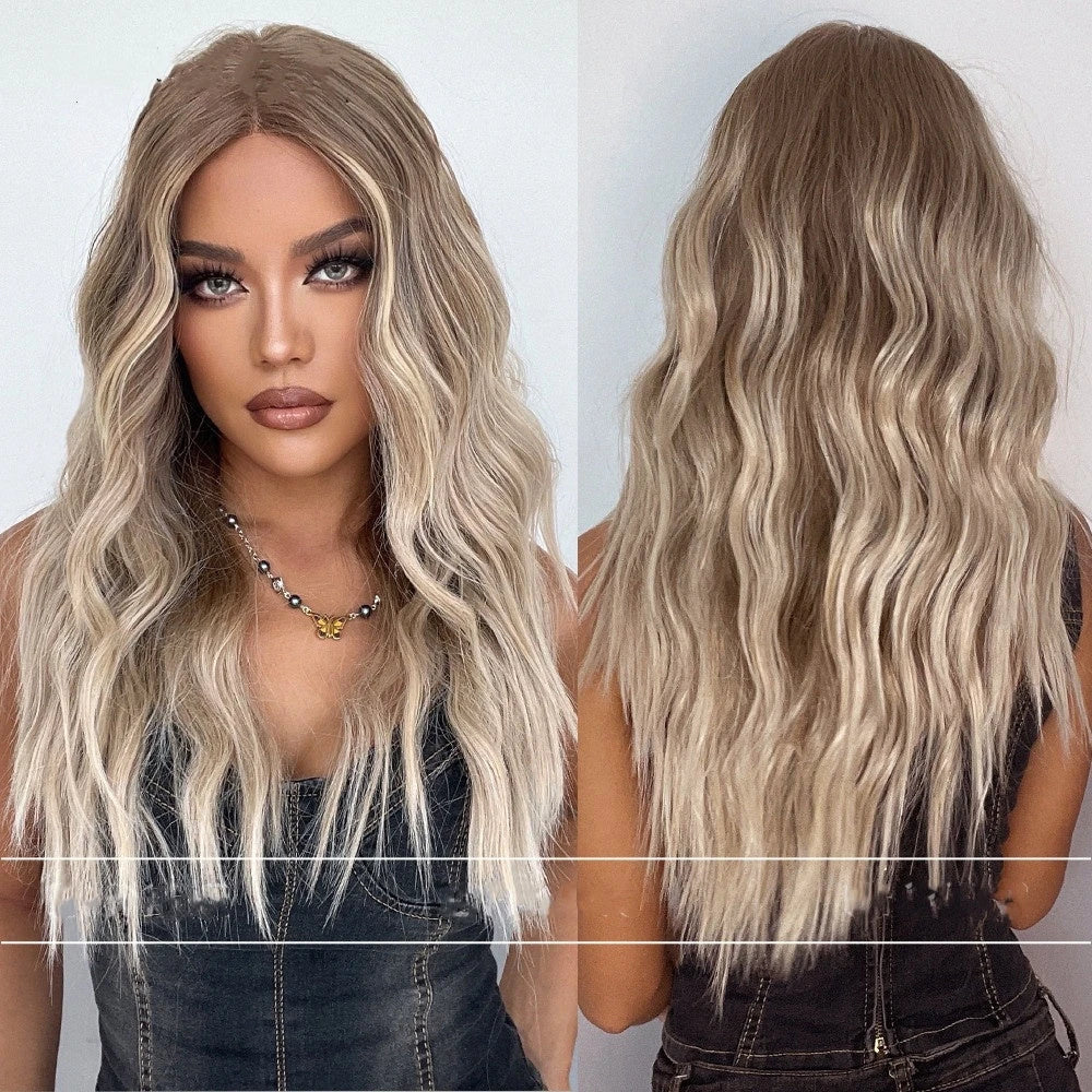 High-quality high-temperature fiber chemical fiber hair forehead wig for women in gradient gold color