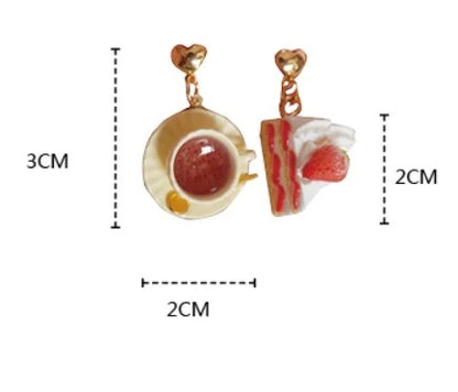 Black Tea With Strawberry Triangle Cake Handmade Miniature Food Play Earrings - A Stylish and Whimsical Accessory