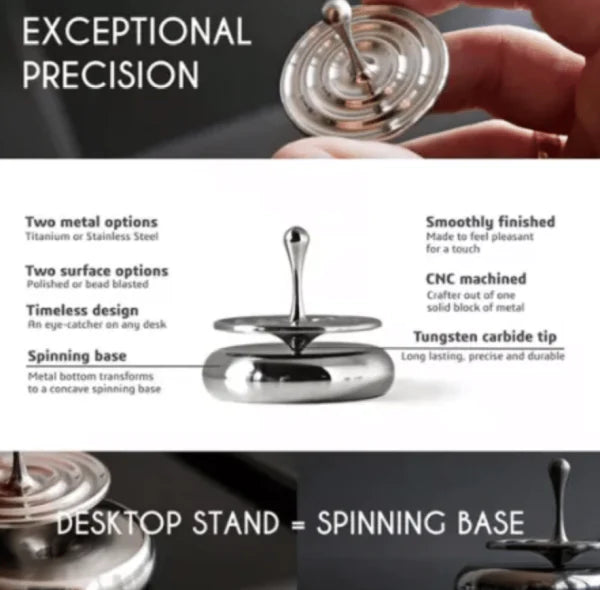 Eternal Rotating Gyroscope - a captivating kinetic art piece that spins for up to 6 minutes, creating a mesmerizing display on your desk or shelf