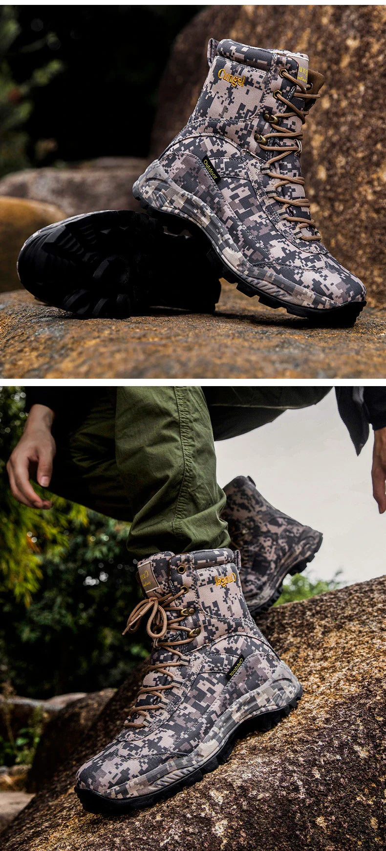 Trendha Men's Casual Hiking Shoes in black, featuring a durable rubber sole and plush artificial lining for outdoor adventures and everyday wear.