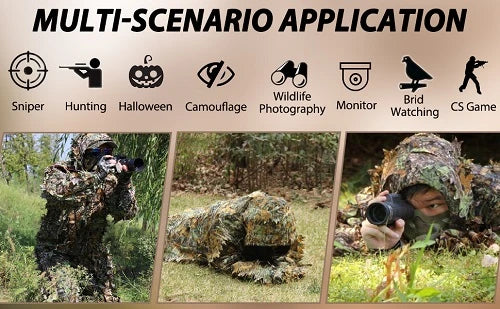 Premium Ghillie Camouflage Camo Suit with realistic 3D foliage for superior concealment in outdoor activities