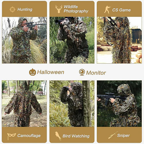 Premium Ghillie Camouflage Camo Suit with realistic 3D foliage for superior concealment in outdoor activities