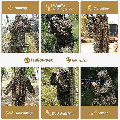Premium Ghillie Camouflage Camo Suit with realistic 3D foliage for superior concealment in outdoor activities