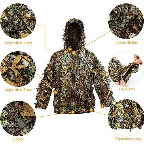Premium Ghillie Camouflage Camo Suit with realistic 3D foliage for superior concealment in outdoor activities
