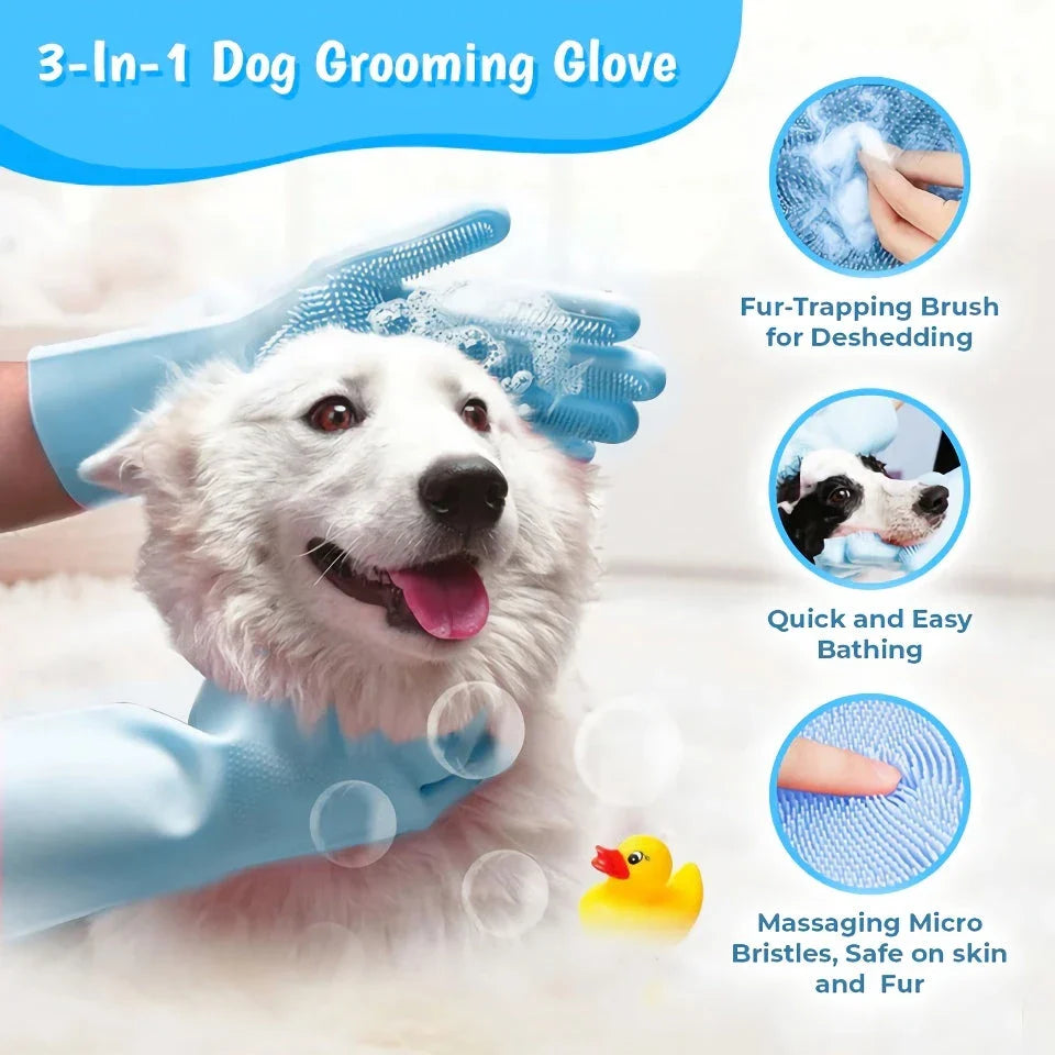 Pet Grooming Silicone Gloves - Soft, Eco-Friendly Gloves with Brush Heads for Effective Pet Grooming