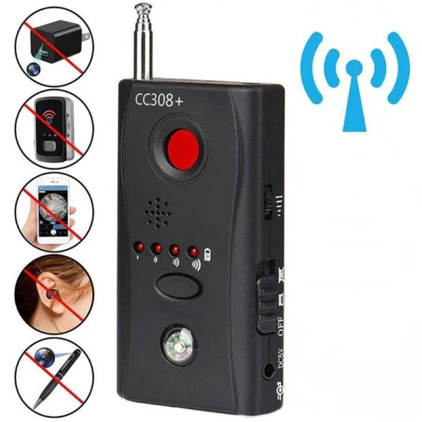 Multi-function anti-spy detector with adjustable sensitivity, laser detection, and wireless signal scanning capabilities