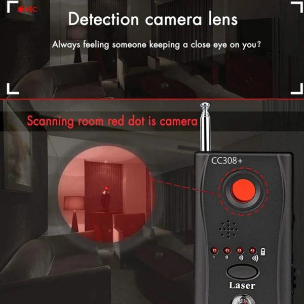 Multi-function anti-spy detector with adjustable sensitivity, laser detection, and wireless signal scanning capabilities