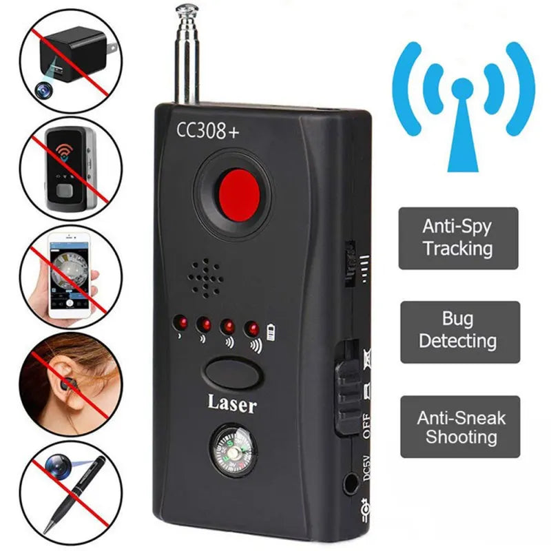 Multi-function anti-spy detector with adjustable sensitivity, laser detection, and wireless signal scanning capabilities
