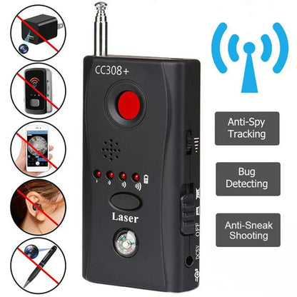 Multi-function anti-spy detector with adjustable sensitivity, laser detection, and wireless signal scanning capabilities