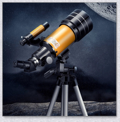 Professional astronomical telescope with adjustable tripod, Barlow lens, and eyepieces for clear, high-resolution views of the night sky