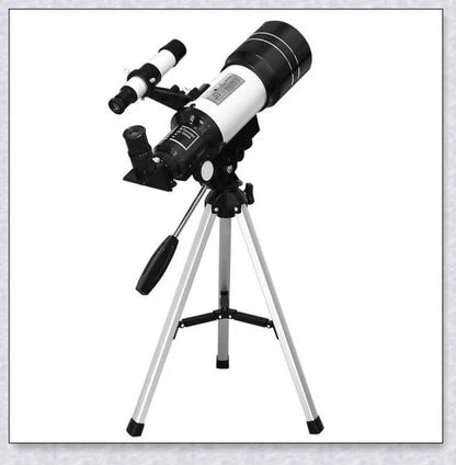Professional astronomical telescope with adjustable tripod, Barlow lens, and eyepieces for clear, high-resolution views of the night sky