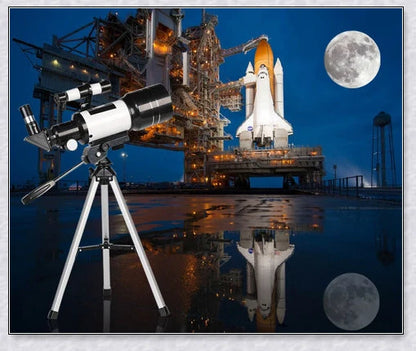 Professional astronomical telescope with adjustable tripod, Barlow lens, and eyepieces for clear, high-resolution views of the night sky