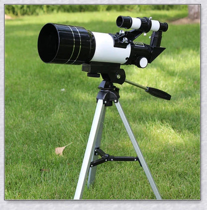 Professional astronomical telescope with adjustable tripod, Barlow lens, and eyepieces for clear, high-resolution views of the night sky