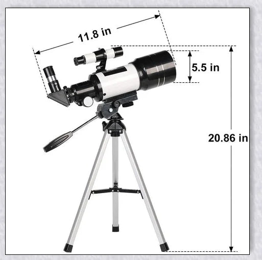 Professional astronomical telescope with adjustable tripod, Barlow lens, and eyepieces for clear, high-resolution views of the night sky