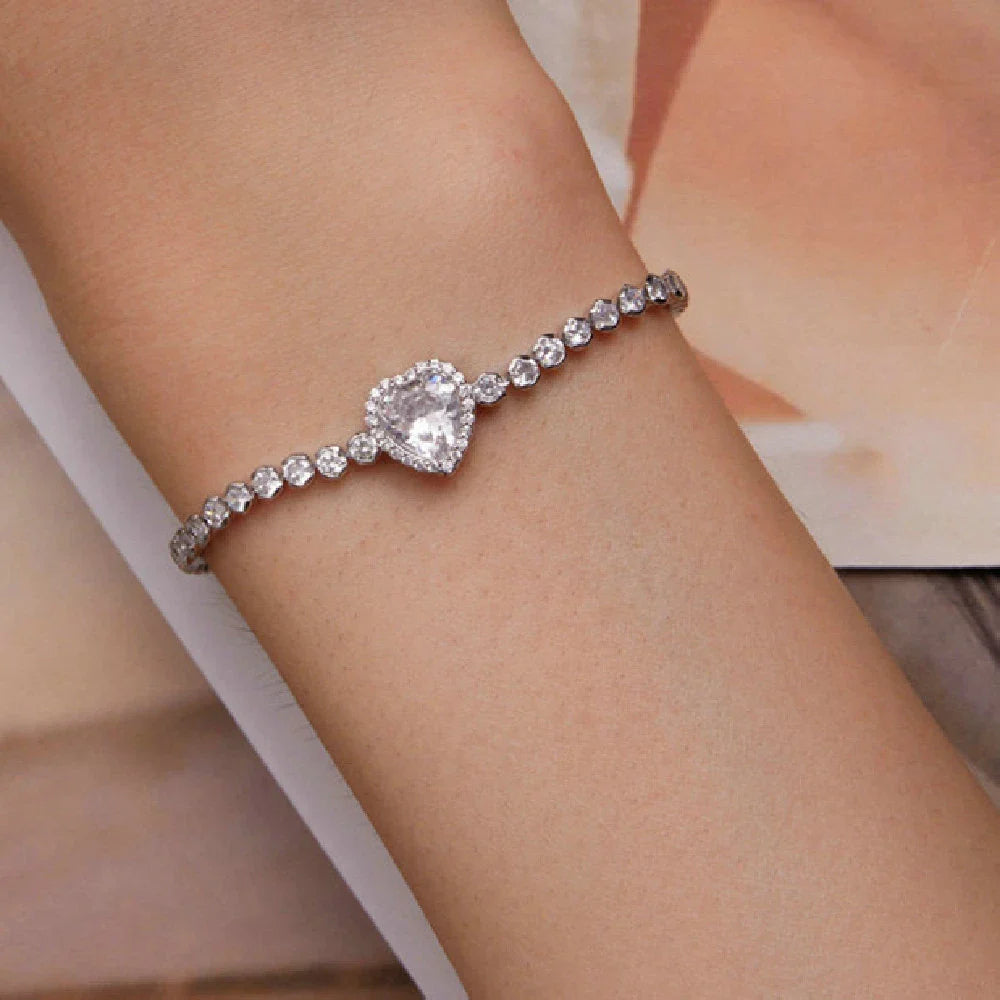 A close-up image of the New Sparkling Love Zirconia Bracelet, showcasing its exquisite sterling silver construction and sparkling zirconia stones.