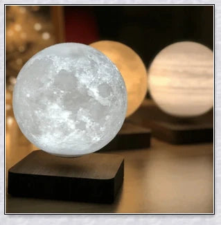 Lunamen - Magnetic Levitating Moon Lamp that rotates and levitates above a magnetic base, displaying the moon's detailed surface.
