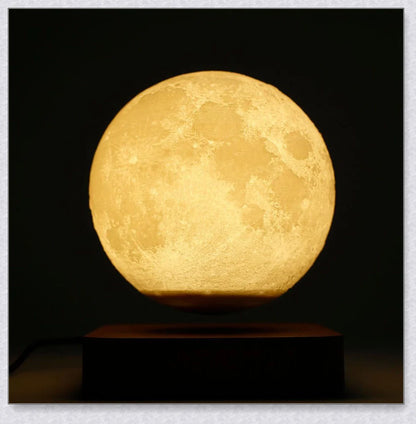 Lunamen - Magnetic Levitating Moon Lamp that rotates and levitates above a magnetic base, displaying the moon's detailed surface.