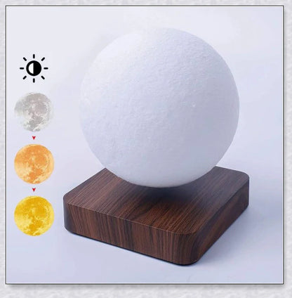 Lunamen - Magnetic Levitating Moon Lamp that rotates and levitates above a magnetic base, displaying the moon's detailed surface.