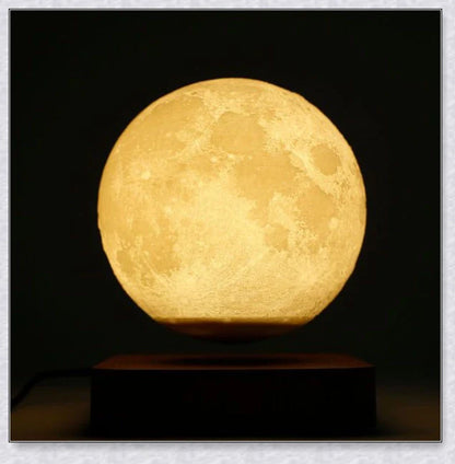 Lunamen - Magnetic Levitating Moon Lamp that rotates and levitates above a magnetic base, displaying the moon's detailed surface.