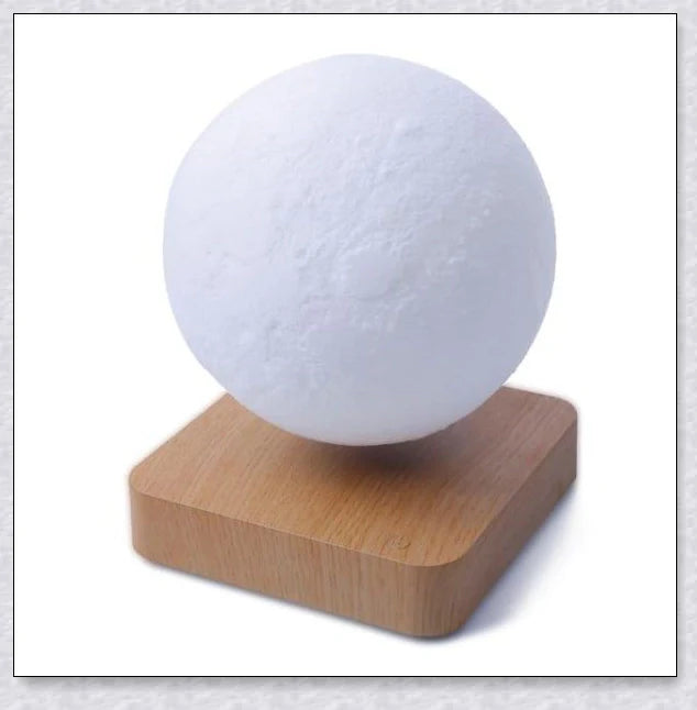 Lunamen - Magnetic Levitating Moon Lamp that rotates and levitates above a magnetic base, displaying the moon's detailed surface.