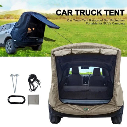Car Trunk Extension Tent made from durable 210D polyester Oxford fabric with a 2000PU waterproof rating and UV-resistant coating, providing a comfortable and versatile shelter for outdoor adventures.