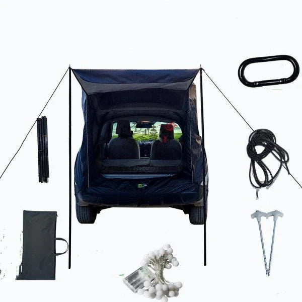 Car Trunk Extension Tent made from durable 210D polyester Oxford fabric with a 2000PU waterproof rating and UV-resistant coating, providing a comfortable and versatile shelter for outdoor adventures.
