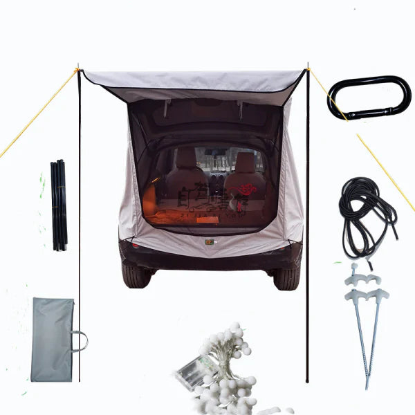 Car Trunk Extension Tent made from durable 210D polyester Oxford fabric with a 2000PU waterproof rating and UV-resistant coating, providing a comfortable and versatile shelter for outdoor adventures.