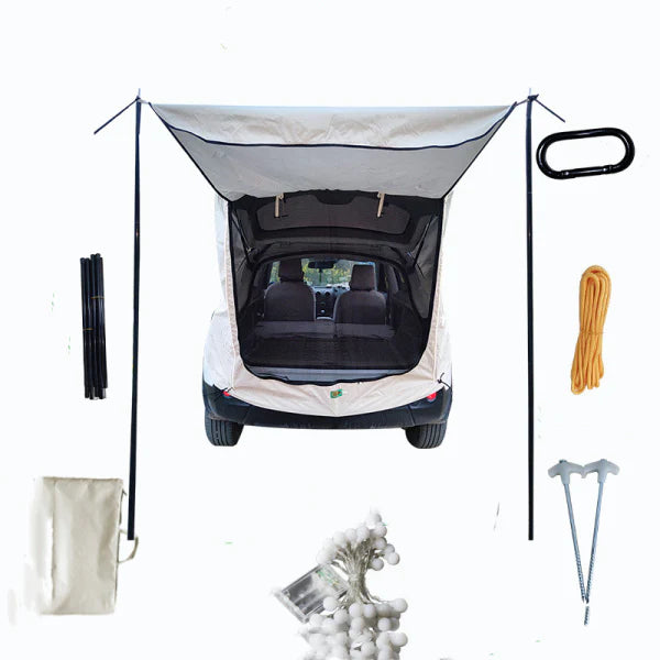 Car Trunk Extension Tent made from durable 210D polyester Oxford fabric with a 2000PU waterproof rating and UV-resistant coating, providing a comfortable and versatile shelter for outdoor adventures.